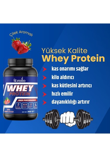 Fibrelle Whey Protein Çilek Aromalı 960 G Protein Tozu 32 Servis Çilek