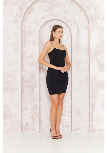 Darlin Moda Siyah Askılı Mini Elbise Dm1052 Siyah
