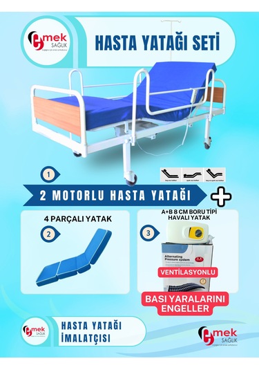2 Motorlu Ekonomik Hasta Karyolası Boru Tipi Havalı Yataklı Set
