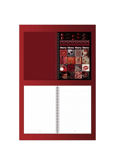 Cherry Red Notebook Stickerli Noktalı 80 Yaprak 14x21 A5 Spiralli Defter