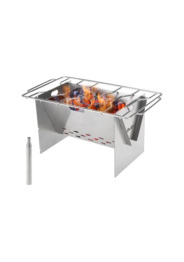 Jeemson Dışarıda Çalışır Çelik Katlanabilir Odun Fırını + Üfleme Çubuğu, Kamp Ve Bisiklet Turları İçin Mangal Tepsili Ateşli Pişirme Aleti Gümüş