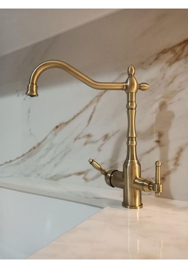 İsaoğlu Yapı Mat Gold Arıtmalı Batarya Mat Altın Dore Country Evye Musluğu Rustik Arıtıcılı Batarya Gold