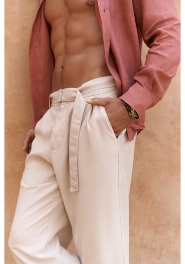 Mai Collection Lorenza Kemer Detay Bej Erkek Pantolon Bej