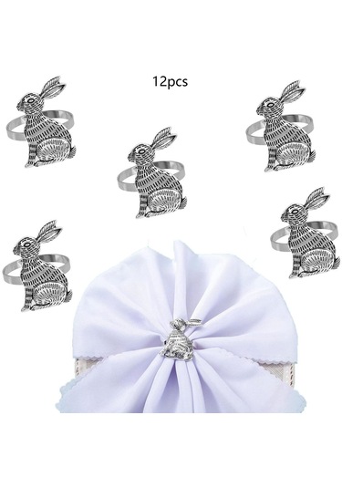 Homyl Tavşan Desenli Paskalya Peçete Halkaları Gümüş Gümüş