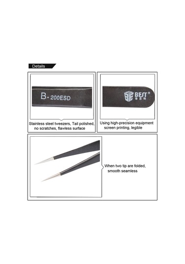 Best Bst-200esd 202 Paslanmaz Çelik Anti-statik Uçlu Cımbız