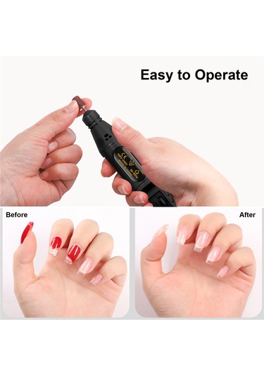 Reedark Usb Şarjlı Elektrikli Tırnak Taşlama Makinesi 5000-20000 Rpm 6 Adet Uç Ve Zımpara Bandı Siyah