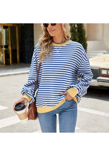 Hnxc Kadın Modası Rahat Çizgili Baskılı Uzun Kollu O-boyun Kapşonlular Ve Sweatshirtler Pembe&gri Pembe - Gri