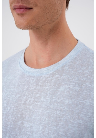 Comfort Fit Bisiklet Yaka Viskon Karışımlı Casual Mavi Tişört Ts 902 Mavi