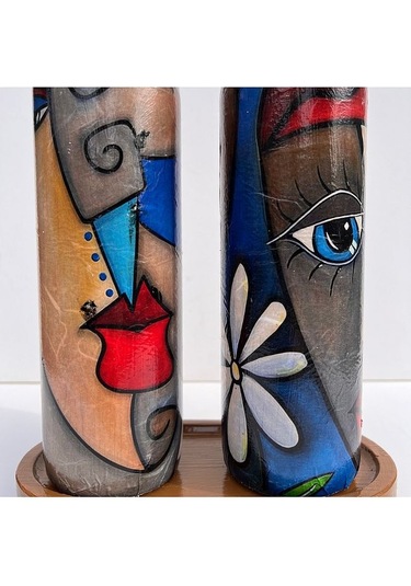 Modern Tasarımlı Soyut Yüz Desenli Renkli 750 Ml Zeytinyağı Sıvıy