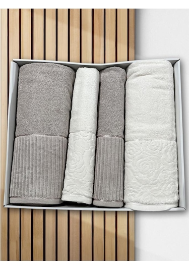 Sevgi Hamam Takımı 4 Parça Krem - Bej Çok Renkli