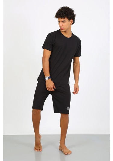 Akbeniz Erkek Pamuk Lakost Alt Üst Kaprili Pijama Takım Siyah 6872 Siyah