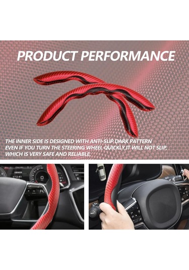 Evrensel Karbon Fiber Araba Direksiyon Simidi Kılıfı Kaymaz Korumalı Bölümlü İç Aksesuarlar Karbon Fiber Kırmızı 2'li Paket