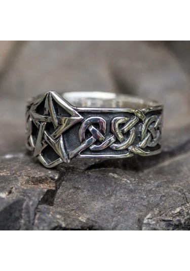 1 Adet Kelt Düğümü Gotik Paslanmaz Çelik Pentagram Yıldız Yüzük Erkek Moda Titanyum Biker Takı Beden 6-10 Gümüş