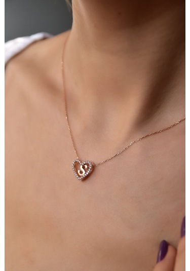 925 Ayar Gümüş Rose Kaplama Aşkın Harfi S Kalp Kolye