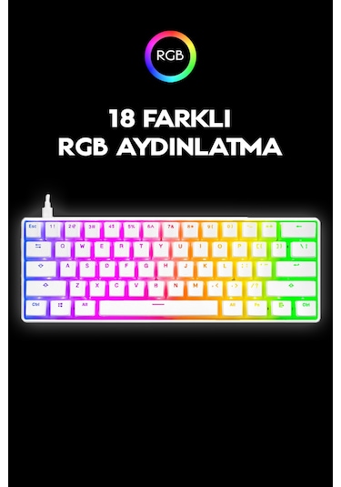 Rampage KB-R135 Parvus Red Switch Type-c Bağlantılı RGB Puding Tuşlu Oyuncu Klavyesi