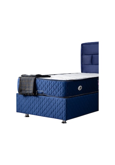 Setaymobilya Diego Tek Kişilik Lacivert Baza + Başlık + Deluxe Ortopedik Yatak
