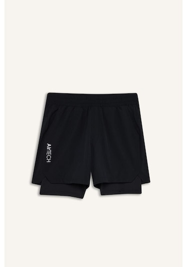 Defacto Defactofit Slim Fit Dar Kesim Sporcu İçi Taytlı Dokuma Şort F0010ax25aubk81 Siyah