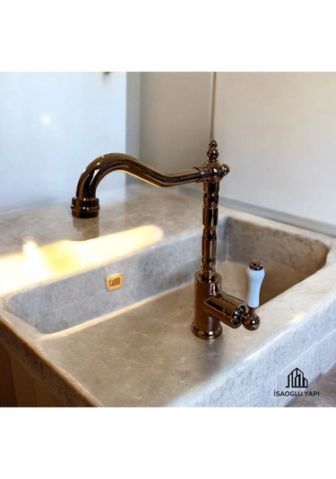 İsaoğlu Yapı Bakır Zen Design Mutfak Bataryası Rustik Tasarım Evye Armatür Bronz Bakır