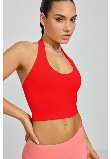 Madmext Kırmızı Halter Yaka Boyun Askılı Crop Top Mg2456 Kırmızı