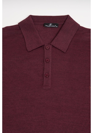 Woolen World Polo Yaka Battal Büyük Boy Yünlü Triko Kazak Bordo