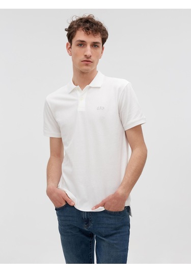 Gap 586306005 F-logo Pk Erkek Polo Tişört Beyaz