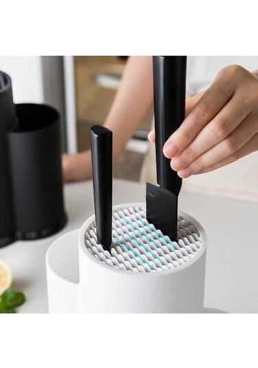 Pazly Siyah Mutfak Düzenleyici Bıçak Tutucu Standı, Blok, Süzgeç, Kaşık Çatal Saklama Kutusu Siyah