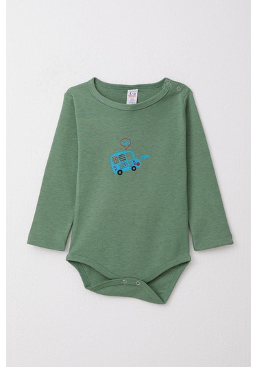 Breeze Erkek Bebek Çıtçıtlı Zıbın Body Araba Baskılı 9 Ay-3 Yaş, Yeşil Yeşil