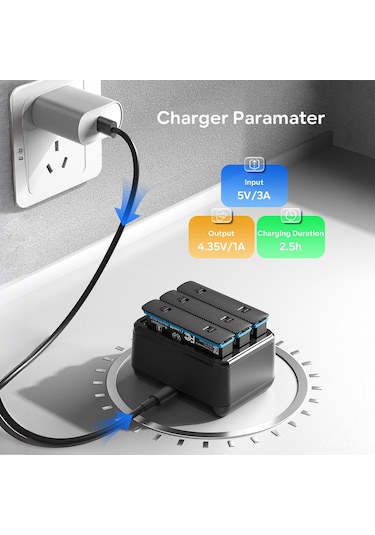 Ranyeek Insta360 X4 İçin 3 Pil Ve 3 Tf Kartlı Şarj Aleti - Usb Type-c Girişli 4.35v/1a Çıkışlı Amagisn Ad12 Spor Kamerası Pil Şarj Cihazı