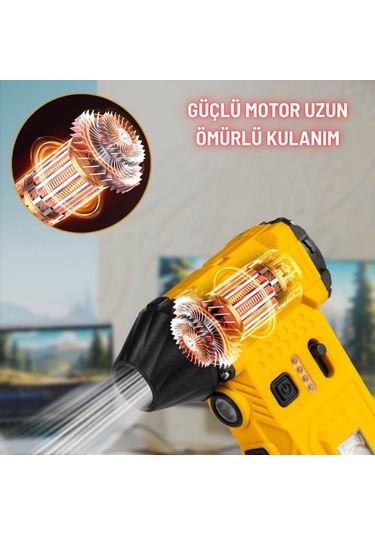 Şarjlı Mini Jet Turbo Fan Araç Kurutucu Led Işık Çakar İkaz Devir Ayarlı Mangal Üfleme Klavye Temizleme