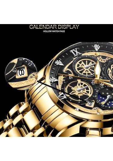 Altın Va Va Voom Spor Saatler Erkekler İçin Altın Üst Marka Lüks Paslanmaz Çelik Kol Saati Adam Saat Moda Chronograph Kol Saati No Packaging