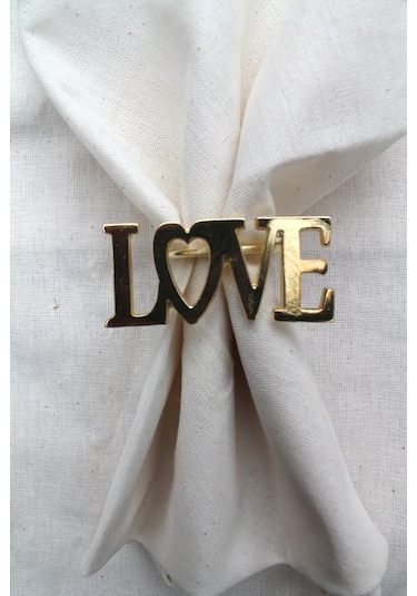 6 Adet Dekoratif Gold Love Peçete Halkası - Napkin Ring