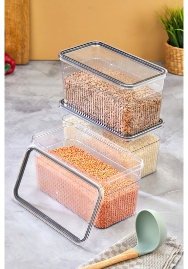 3 Parça Contalı Ve Sızdırmaz Kapaklı Saklama Kabı Seti Buzdolabı Ve Kuru Gıda Uyumlu 3x3600 Ml Şeffaf