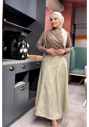 Etk005 Yandan Fermuarlı Kraşlı Kloş Etek Taş