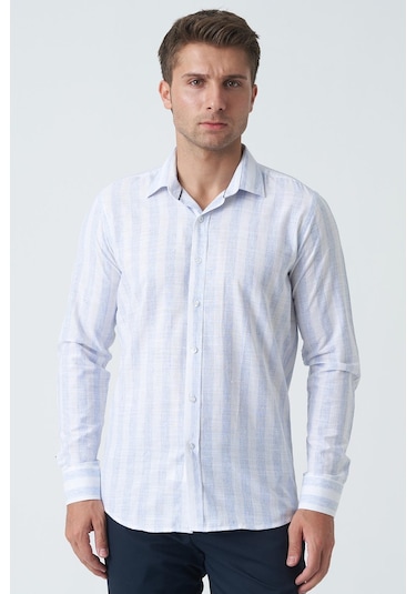 White Stone Armagh Slim Fit G2002 Pamuklu Keten Gömlek Mavi-mavi Mavi