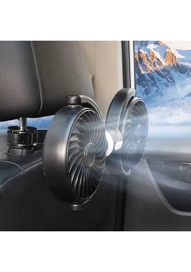 Xuweiwei Siyah Araba Vantilatörü Çift Başlıklı Ayarlanabilir Hızlı Yüksek Hava Akışlı Arka Koltuk Fanı