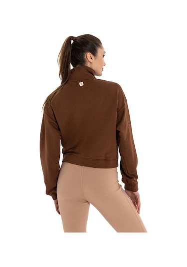 Inguz Dik Yaka Fermuarlı Sweatshirt Kahverengi