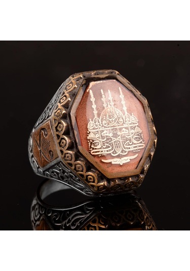 İslami Erkek Yüzük - 925 Ayar Gümüş Ve Cami Sembol Tasarımı Gümüş