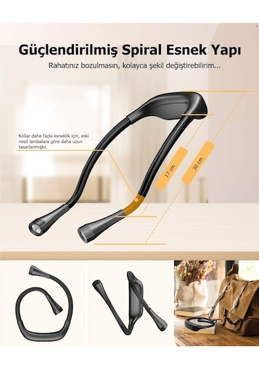 Frelso Kitap Okuma Lambası Led Şarjlı Taşınabilir Boyun Lamba Siyah