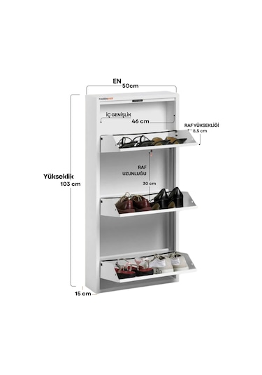 3'lü Metal Ayakkabılık - Beyaz