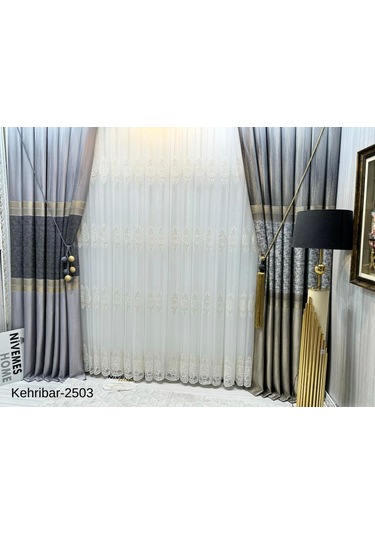 Nivemeshome Kehribar Ft614162 Toprak V-2503 Pano Fon Perde 1/3 Sık Pileli Perde Apm Toprak