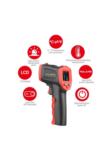 Symbee Wt327c Renkli Ekranlı Dairesel Lazerli Endüstriyel Isı Ölçer -50 C/+800 C Dışarıdaki Dokunmadan, Pil Yok