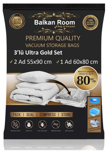 Balkan Room Vakum Hurcu 3 Lü Ultra Gold Set Vakumlu Hurç Şeffaf