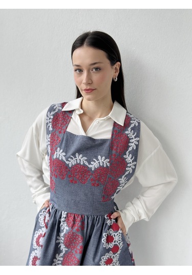 Retrobird Mandy Nakış Detaylı Kısa Jile Elbise Kadın İndigo-13901 Indigo