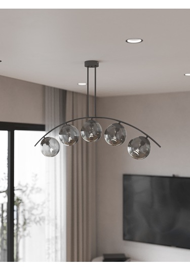 Lal Modern Siyah 5 Li Füme Cam Küre Avize Yay Formlu