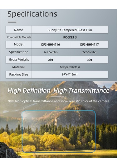 Yifomall Djı Osmo Pocket 3 İçin 9h Sertleştirilmiş Cam Ekran Ve Lens Koruyucu Film Seti - 2+2 Paket