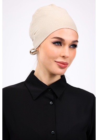 Kaymayan Krem Bone Silikonlu Kaymaz Dikişsiz Kadın Tesettür Bağlamalı Açık Vizon - Bej Krem