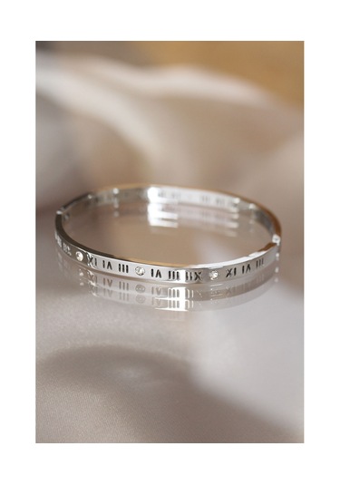 316l Çelik Roma Rakamlı Silver Renk Bilezik Kelepçe Çok Renkli