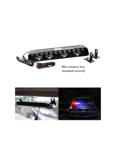 12 Ledli Mavi Kırmızı Çakar 17 Fonksiyonlu Vantuzlu Araç Içi