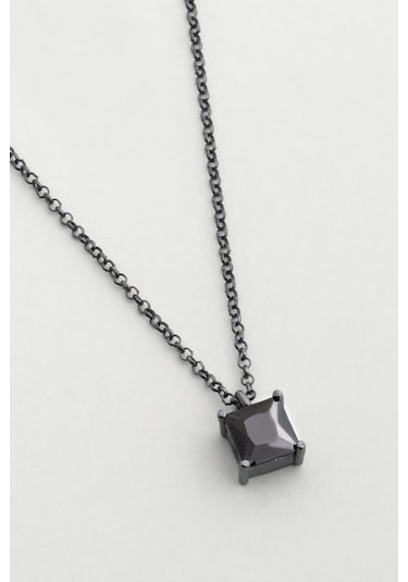 So Chıc... Zirkonu Taşlı Siyah Rodyum Kaplama 60 Cm Gümüş Erkek Kolye Siyah