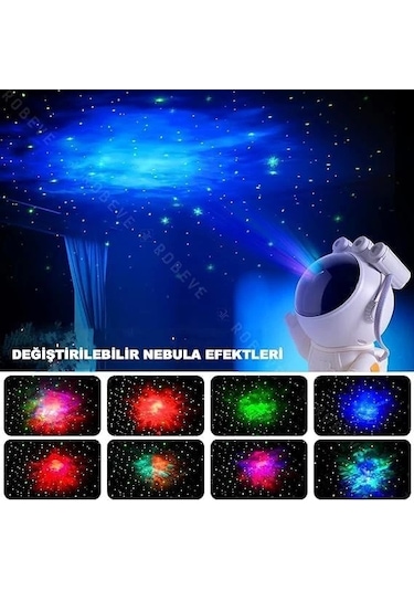 Astronot Gece Lambası Galaxy Projektör Led Galaksi Işık Projektörü Çok Renkli Nebula Galaksi Yıldızl Çok Renkli